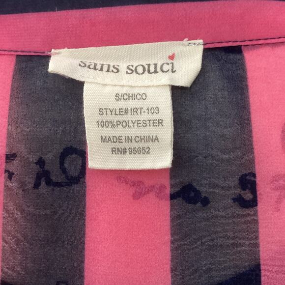 Vintage Sans Souci Sheer Stripe Blouse Button Front Batwing Dolman Sleeves Small - Picture 7 of 13